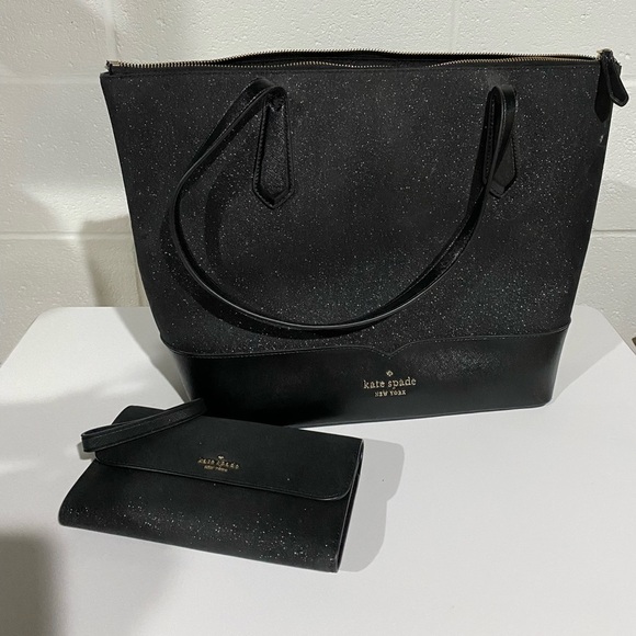 Kate Spade Joeley Lola Shimmy Glitter Top Zip Tote Shoulder  Authentic Kate spade black sparkly tote bag and wristlet